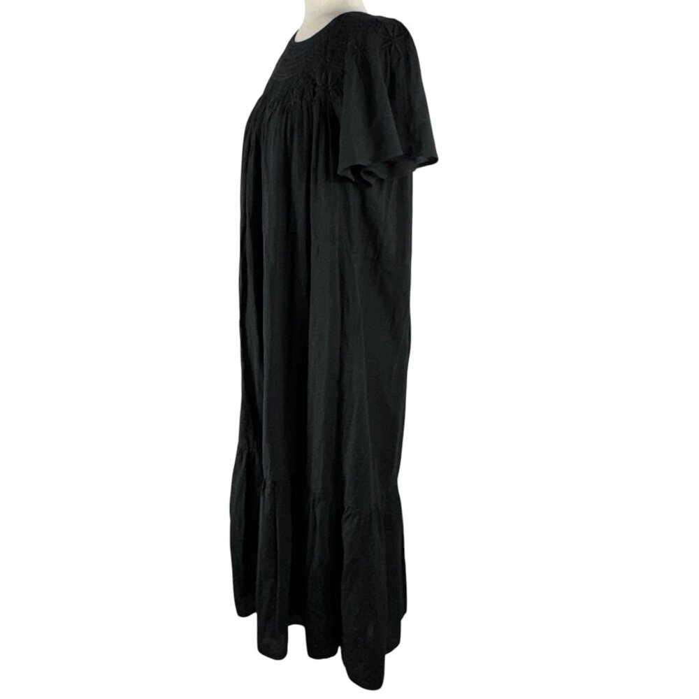 Madewell Black Cotton Boho Embroidered Tiered Midi Dress Size XS - Picture 5 of 15
